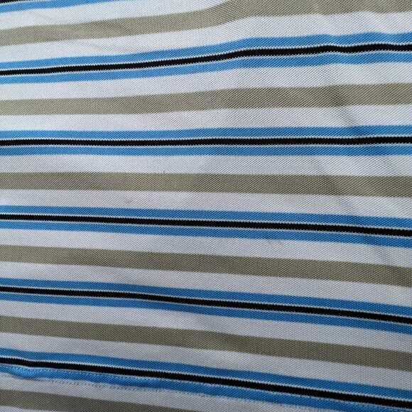 Footjoy Polo Shirt Mens Large Blue Beige Striped Short Sleeve Amelia Island Club - Picture 13 of 16